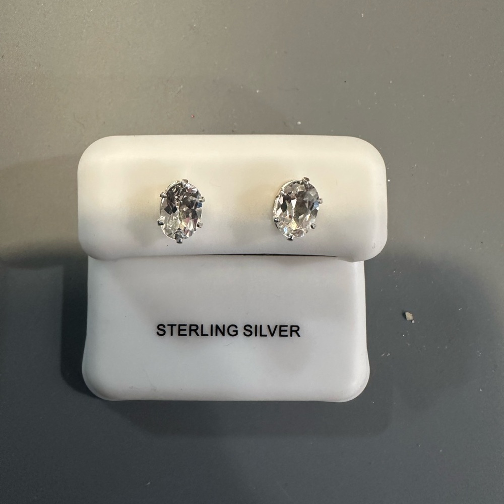 Sterling Silver Gemstone Oval Stud Earrings